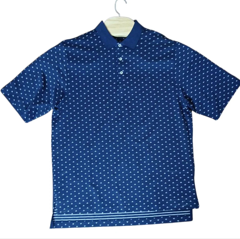 Polo‎ Golf Ralph Lauren Shirt Mens M Navy Blue Geometric AOP Pima Cotton Polo